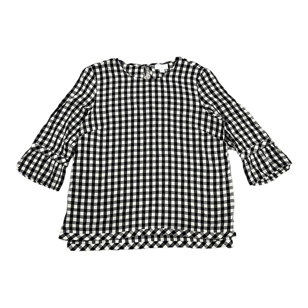 J. Jill Black Gingham Bell Sleeve Rayon Blouse S